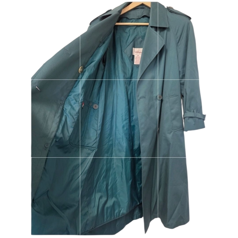 Worthington Vintage Women 3 Season Trench Long Coat Belted Long Size 10 P Green - Picture 7 of 9